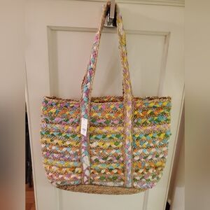 Brand New Multicolor Jute Woven Beach Tote Bag